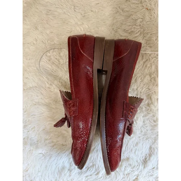 J.Crew Oxblood Red Cracked Patent Leather Tassel Loafers Made in Italy Sz 7.5 - Image 4