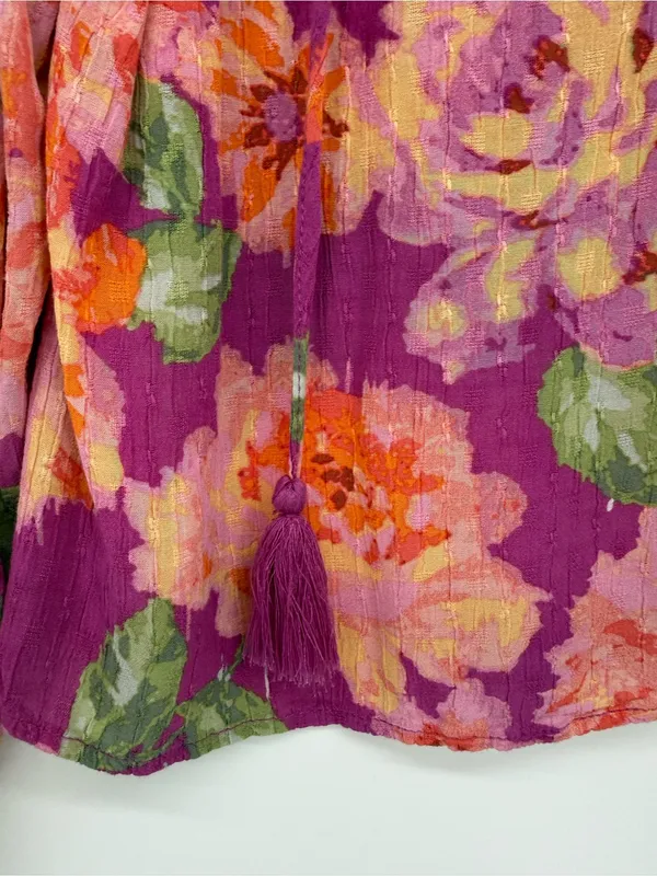 RACHEL Rachel Roy Pink Floral V-Neck Tassel Peasant Blouse - Image 3
