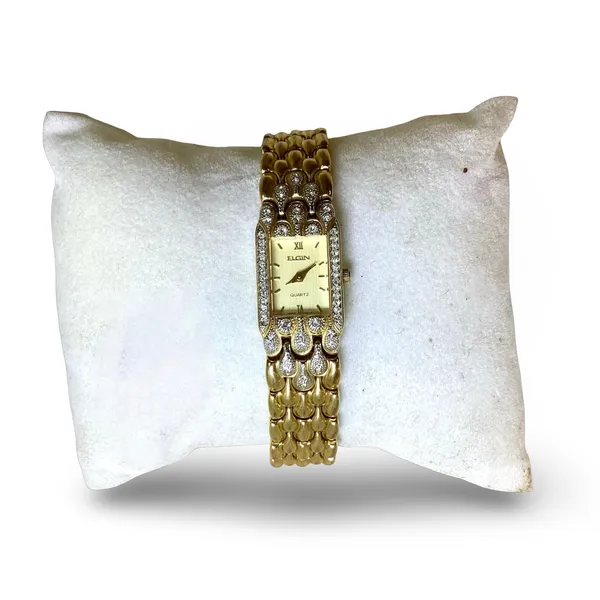 Vintage ELGIN Gold Tone & Rhinestones Bracelet Watch - Image 3