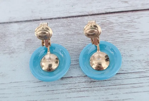 Vintage Clip On Earrings Retro Blue 0.75" - Image 5