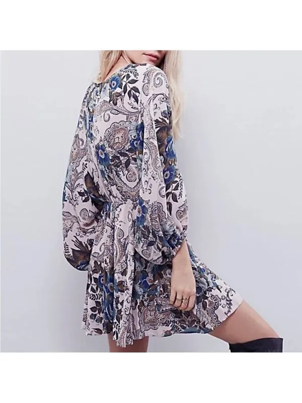 Free People High Plains Printed Mini Dress Boho Floral Dolman Sleeve Size S - Image 2
