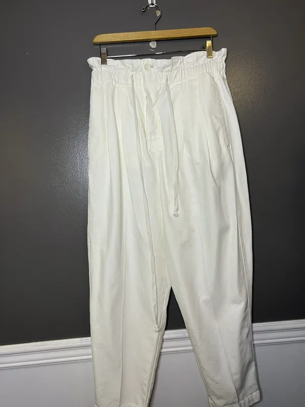 Free People Pants Womens L White Paperbag Tapered Twill Elastic Waist Pockets - Image 2