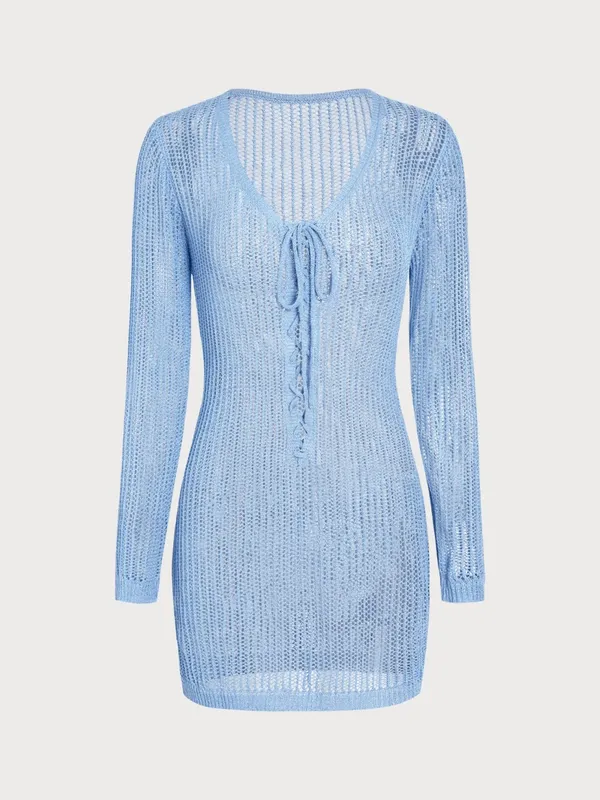 Berlook Blue Knit Crochet beach Cover-up dress - Image 5