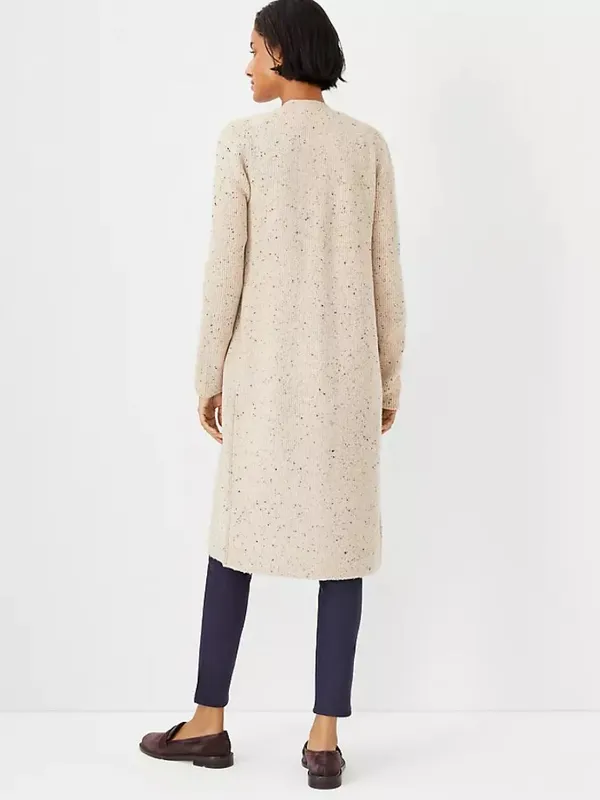 NWT Ann Taylor Womens Size Large Beige Marl Knit Longline Cardigan Sweater NEW - Image 2