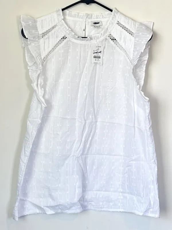NWT J. Crew White Flutter-Sleeve Cotton Clip Top - Size: Large - Image 2