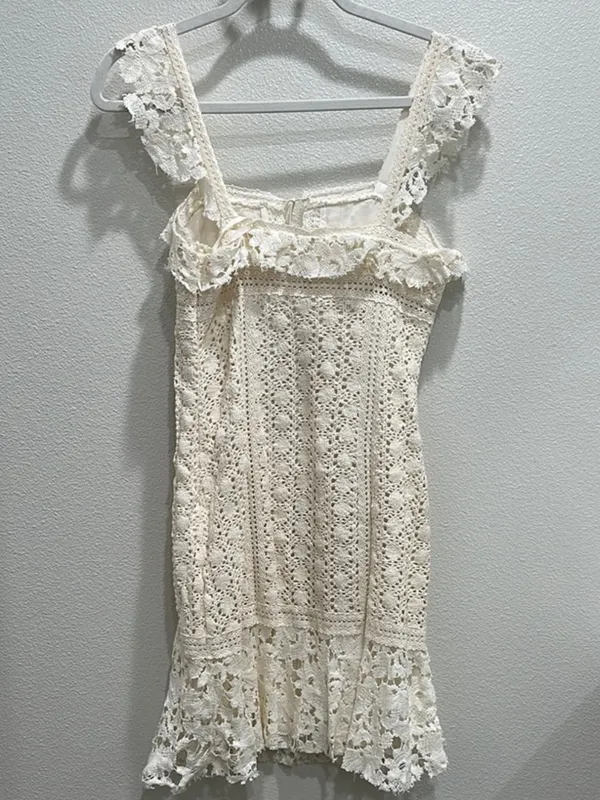 Free People White Crochet Tie-Front Mini Dress Size 2 - Image 6