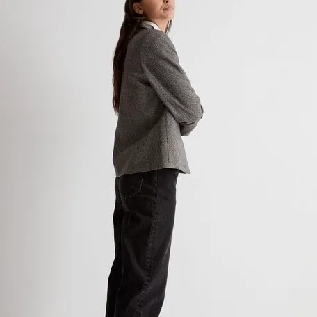 NWT Madewell Wool Crop Dorset Blazer Jacket Geo Herringbone Grey Size Medium - Image 3