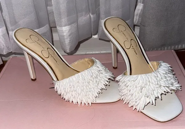 Jessica Simpson White Fringe Olya Sandal heel - Image 2
