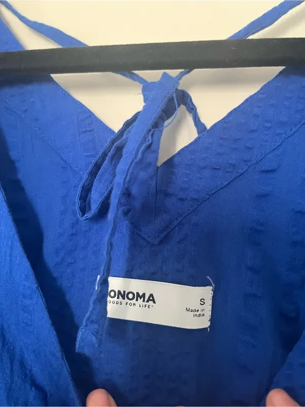 Sonoma 100% Cotton Gauze Blue Tiered Swing Mini Dress Small Coastal Resort Beach - Image 4