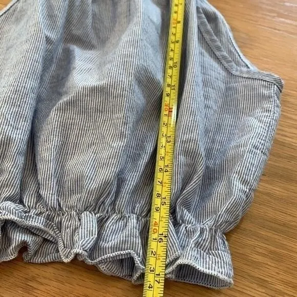 Brandy‎ Melville Blue White Pinstripe Ruffle Tie Strap Crop Top One Size - Image 14