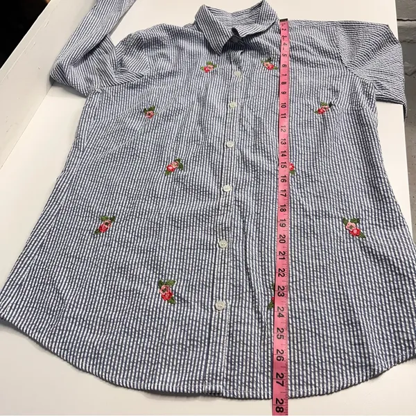 Granny‎ core button down top embroidered flowers collar blue white cotton blend - Image 3