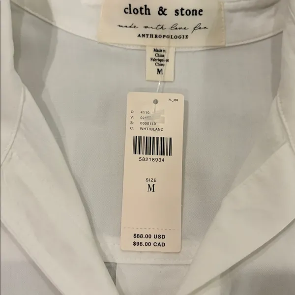 New With Tags Cloth & Stone White Anthropologie Blouse Sz M - Image 4