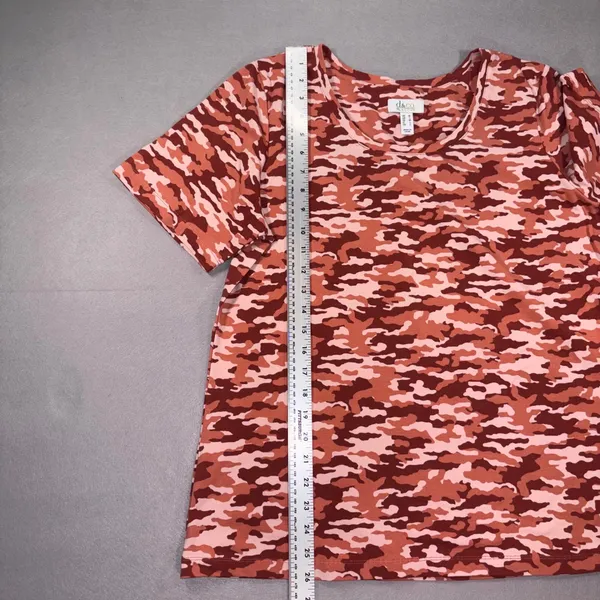 Denim & Co Active Womens Medium Red Pink Camo Short Sleeve Cotton Stretch Top - Image 6