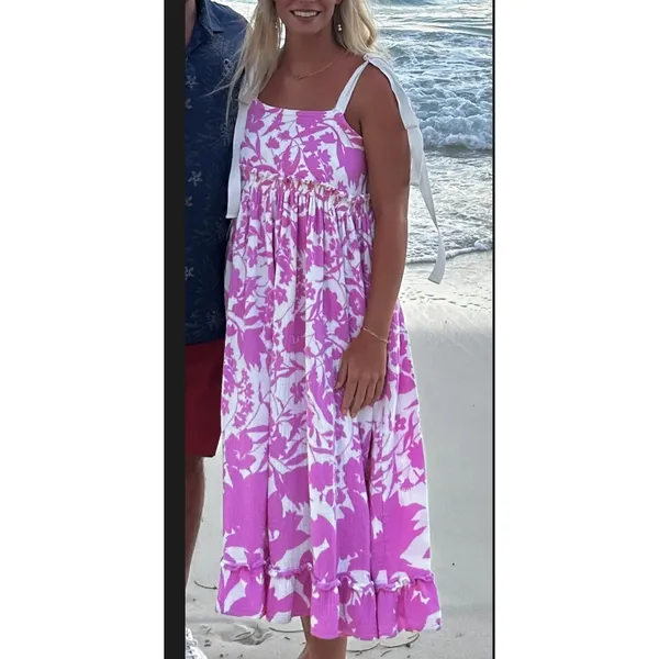 Peter Som Pink Midi Dress SIZE 2 Ruffle Cottage Cotton Vacation Sundress $400 - Image 6