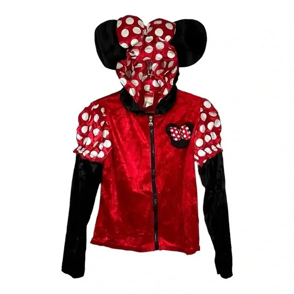 Disney Minnie Mouse Costume Hoodie Adult Small Red Polka‎ Dot 3D Ears Bow Zip Up - Image 3