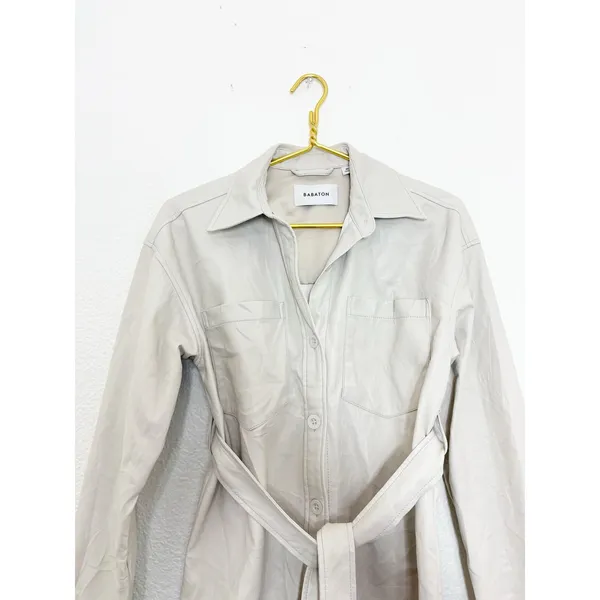 Aritzia Babaton Ava Jacket Vegan Leather Matte Pearl Belted Coat Size XS - Image 5