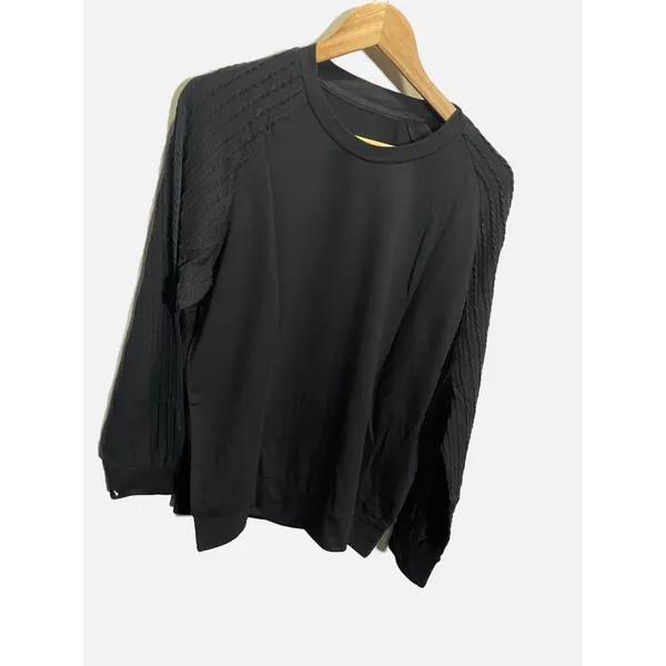 Womens Black Cable Knit Raglan‎ Sleeve Crewneck Pullover Top XL - Image 3