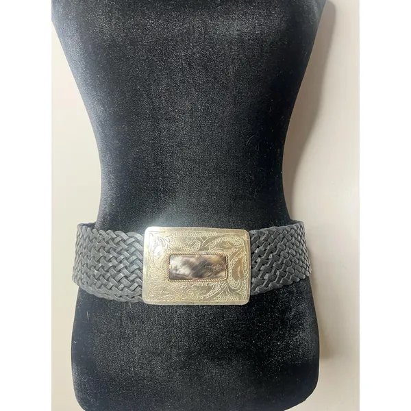 Motif 56 Wide Braided Leather Belt With Silver Buckle Vintage Medium - Image 6