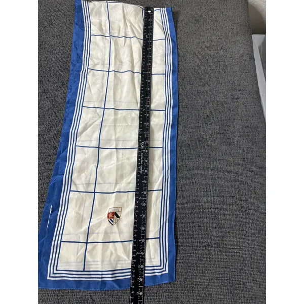 Vintage Lauren Ralph Lauren Scarf Ivory Blue Windowpane Crest Rectangular Preppy - Image 8