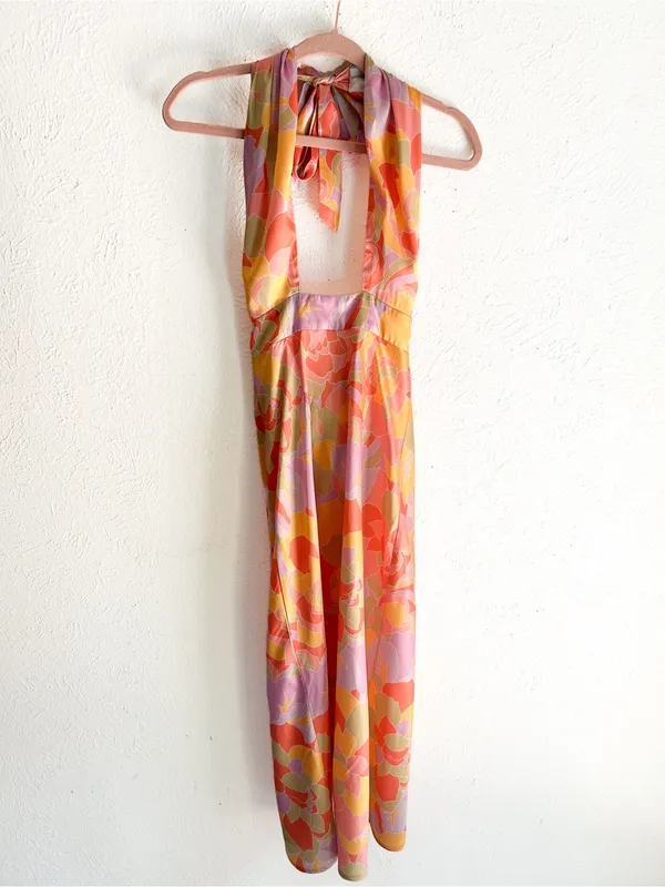 NWT Runaway The Label Mindy Midi Dress Sage Floral Halter Satin Small - Image 3