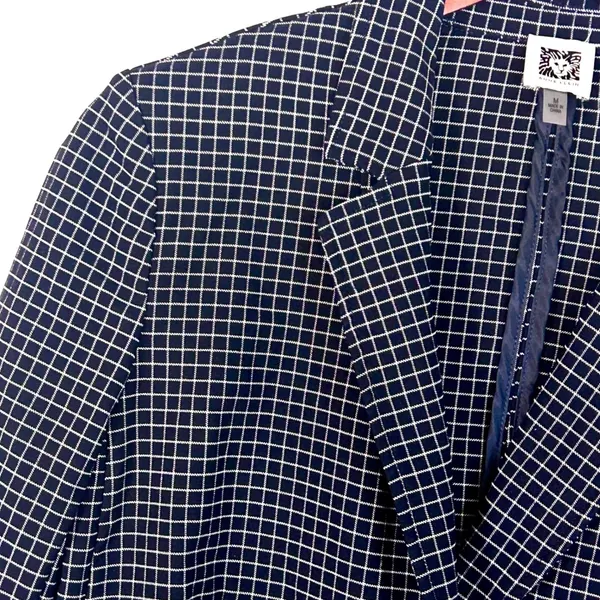 Anne Klein Blazer Jacket Women's Medium Navy Blue White Stretch 90s Office Siren - Image 6