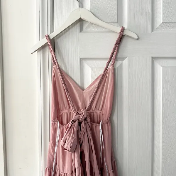 Lulu’s Sunshine Bound Mauve Blush Pink Tiered Tie Braid Maxi Dress Small Wedding - Image 8