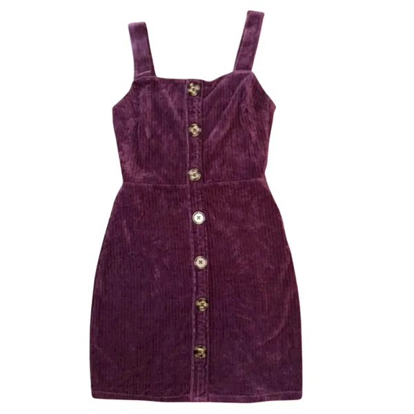 No Boundaries Juniors small 3-5 fall overalls dress Button Front Ribbed Jumper - Image 3
