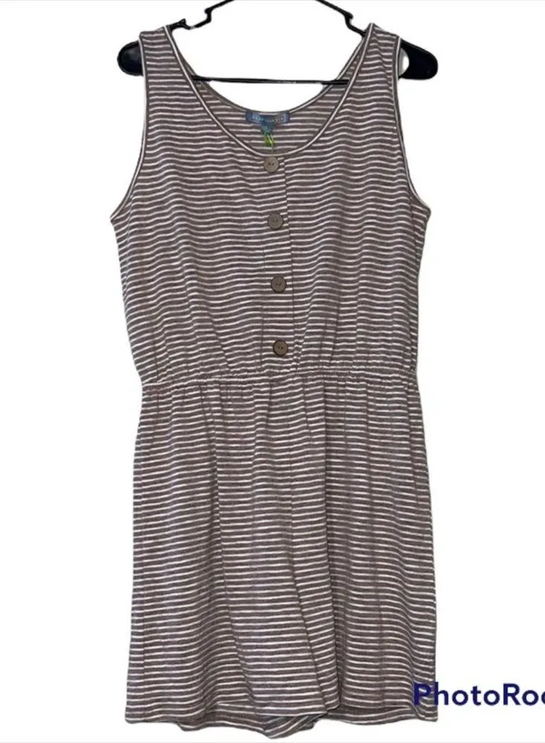 Good Luck Gem Versona large womens soft taupe striped shorts romper sleeveless - Image 9