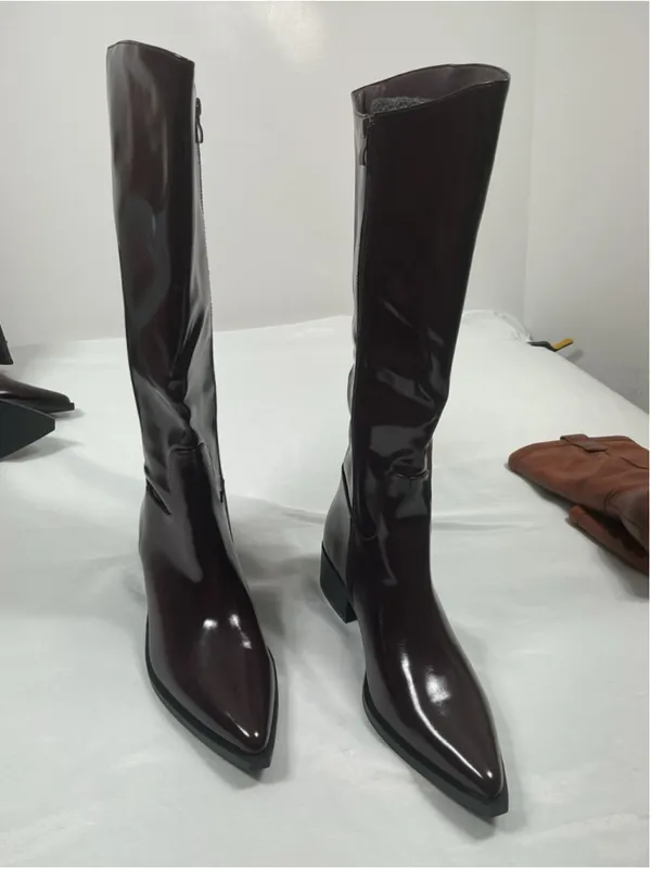 Women’s Burgundy Knee High Zip Pointed Toe Riding Boots size 10 - Image 3