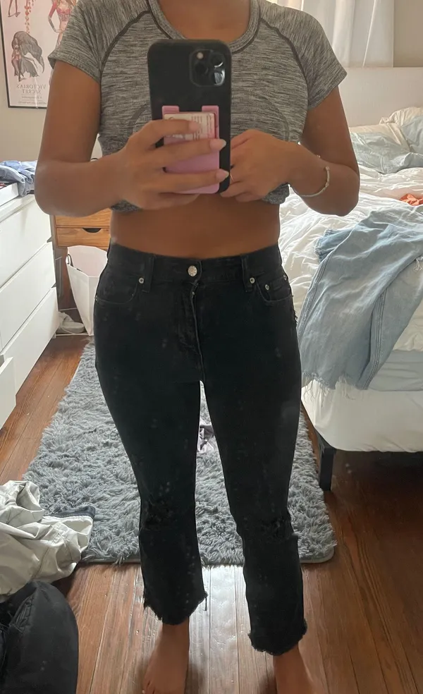 DAZE Shy Girl Black High-Waisted Distressed Cropped Flare Jeans - Image 3