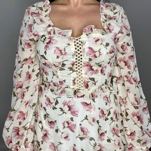 Missguided lace up ruffle dress floral NWT - Image 3