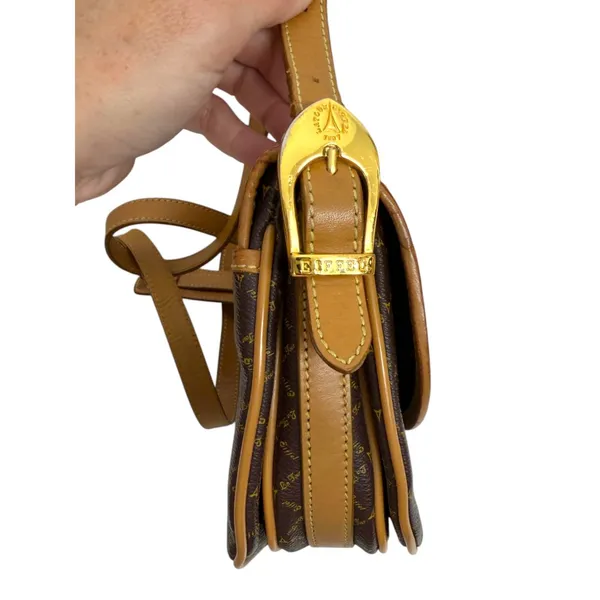 La Tour Eiffel Brown Leather Crossbody Purse Handbag Bag - Image 2