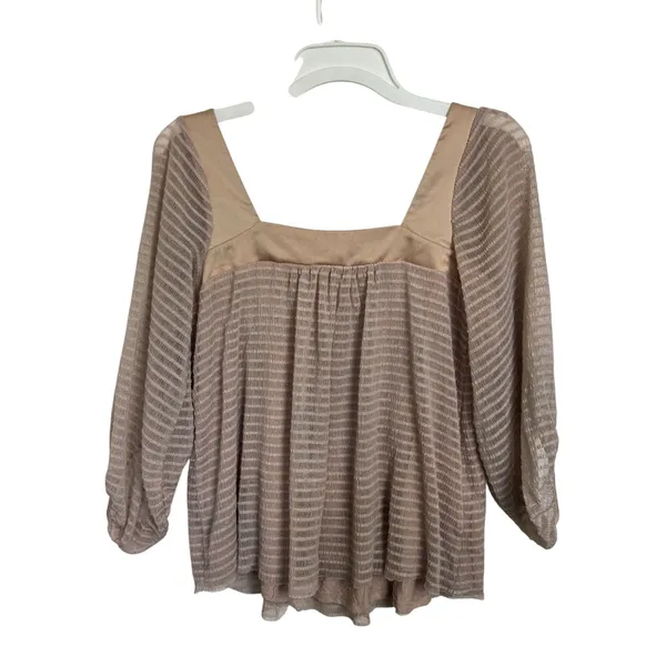 Anthropologie Meadow Rue Peach Square Neck Long Sleeve Blouse XS Mixed Media - Image 2