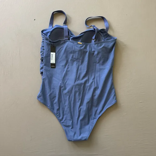 Nicole Miller Bandeau Ruched Lace Up One Piece Swimsuit - Image 2