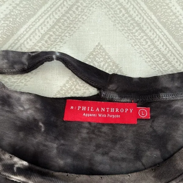 Philanthropy Women’s Distressed Black & Grey Tie Dye T-Shirt - Image 3