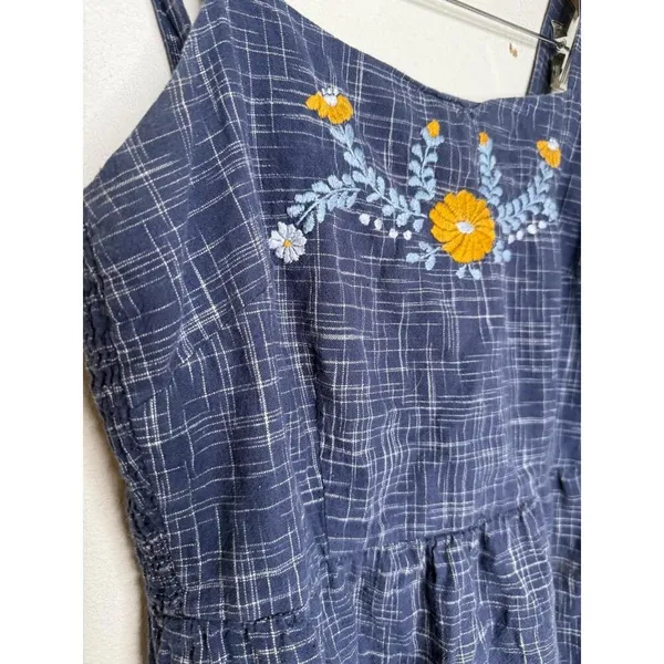 Mata Traders Dress Navy Blue Floral Embroidery Sweetheart neckline Boho - Image 4