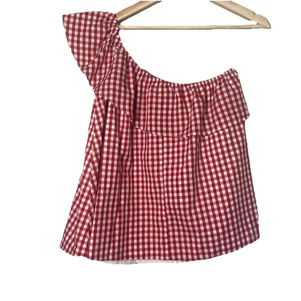 Lauren James Red White Gingham One Shoulder Top Tomato Girl Summer Blouse M‎ - Image 6
