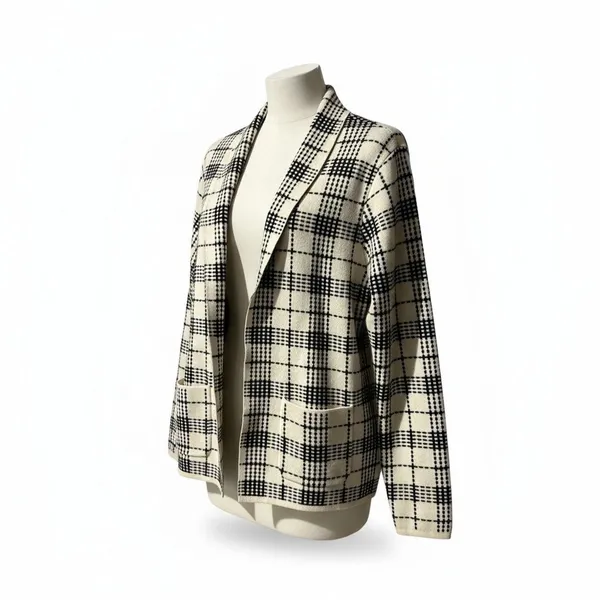 SIONI Women's Medium Plaid Knit Cardigan‎ Sweater Shawl Collar Pocketed - Image 2