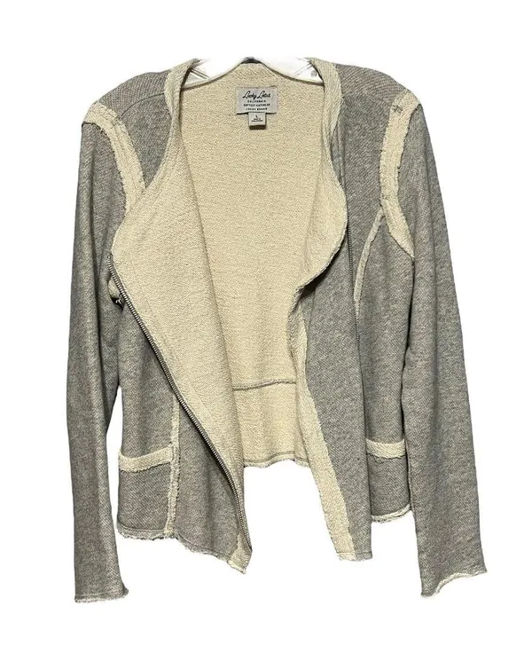 The Great Lucky Brand Lucky Lotus Softest Knit Asymmetric Full Zip Moto Sweater L - Image 2