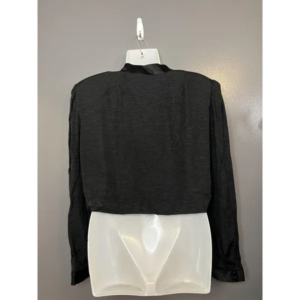 Handmade Cropped Jacket Womens Medium Black Textured Stripe Bolero Satin Collar Lined - Image 5