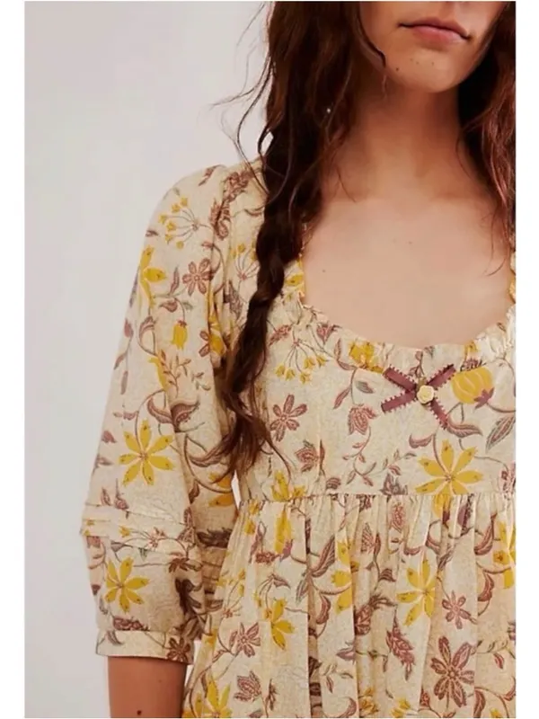 Free People Western Bohemian Dainty Lola Dress Banana Ivory Medium NWT - Image 9