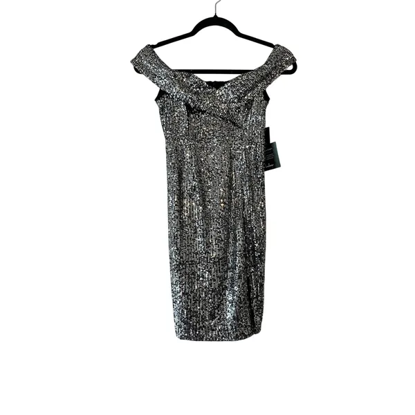 Lulu’s Once in a Lifetime Silver Sequin Off-the-Shoulder Mini Dress Size XS - Image 3
