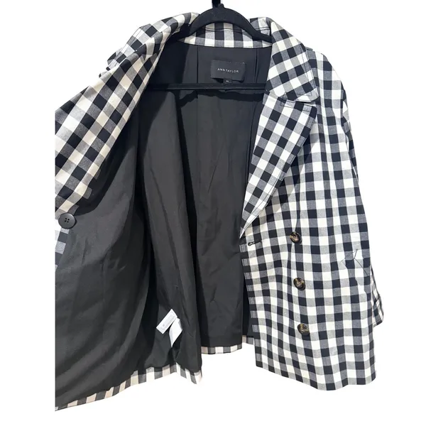 Ann Taylor Gingham Double Breasted Coat Jacket Black White Size‎ XXL - Image 5