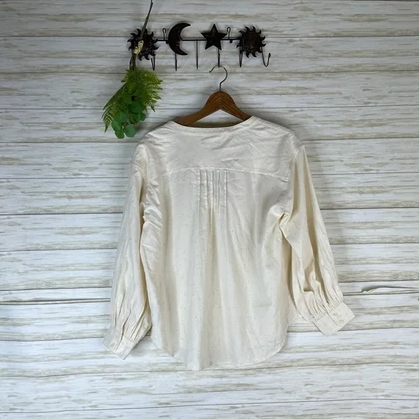 J. Crew Ivory Speckled Splitneck Peasant Puff Sleeve donegal flannel Blouse - Image 6