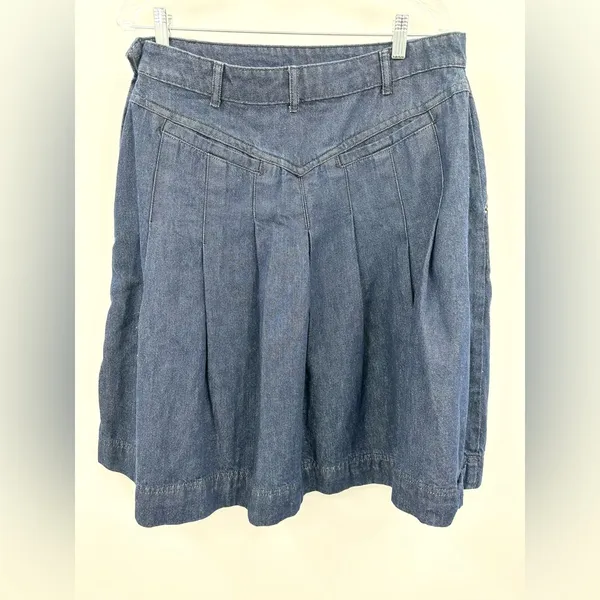 Free People Women's Scout‎ Pleated Midi A-Line Skirt Medium Wash Size 12/16 - Image 2