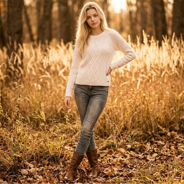 Abercrombie & Fitch Cable Knit Crew Neck Women's Fisherman Sweater Size Small - Image 14