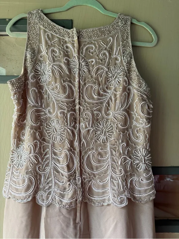 J Kara Blush Beaded Lace & Chiffon Maxi Dress - Image 2