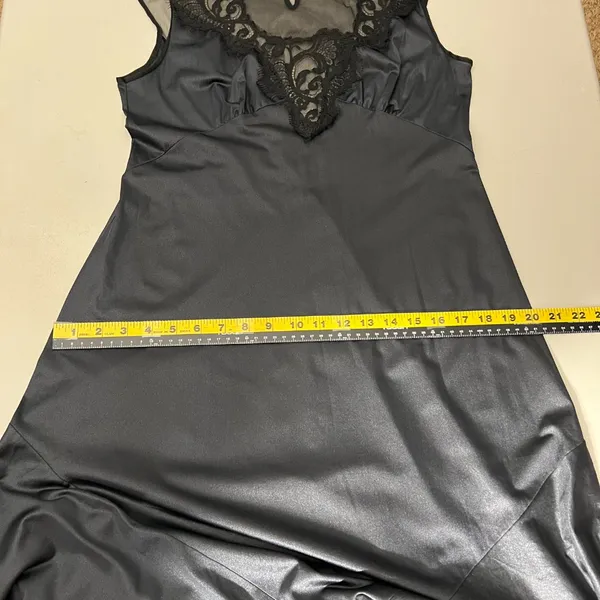 Vintage Sears Nightgown Women Medium Black Mesh Lace Satin Long Sleeveless Sheer - Image 14