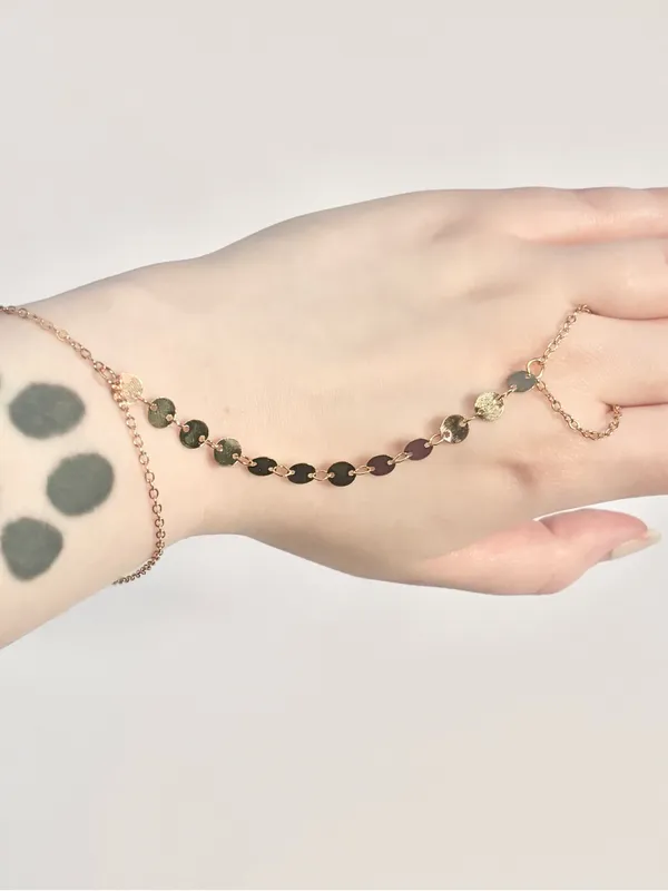 Gold-Tone Disc Hand Chain Bracelet - Women Jewelry - Image 3