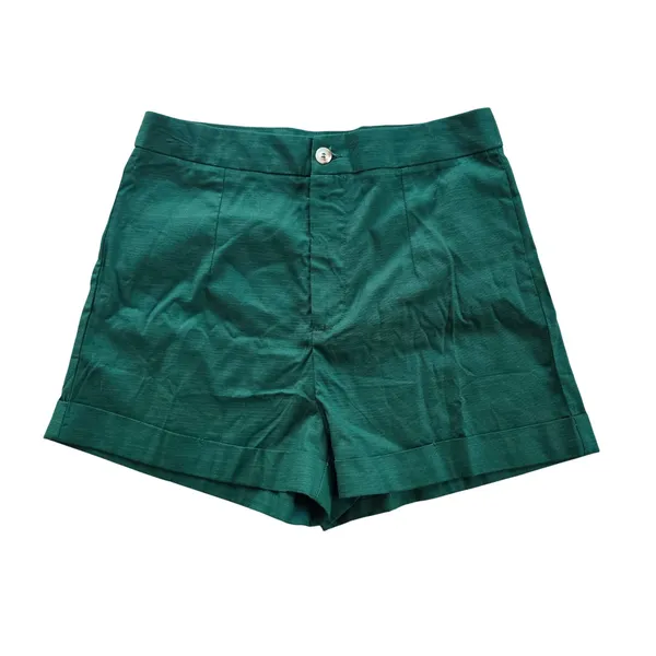 SHEIN Emerald Green High Waisted Tailored Shorts Cuffed Hem Size‎ L 8/10 - Image 2